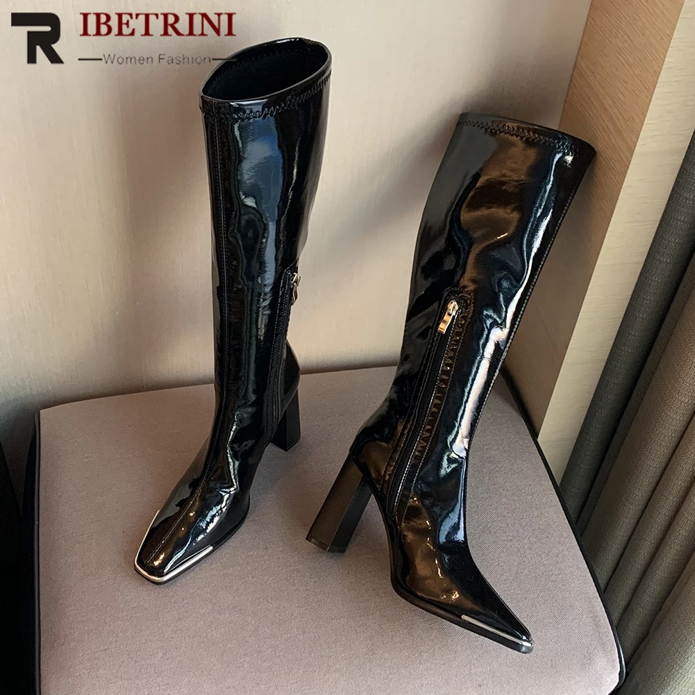 female chelsea boots metal design 2021 hot sale fashion brand knee high boots for women high qulaity chunky heel womens shoes free global shipping