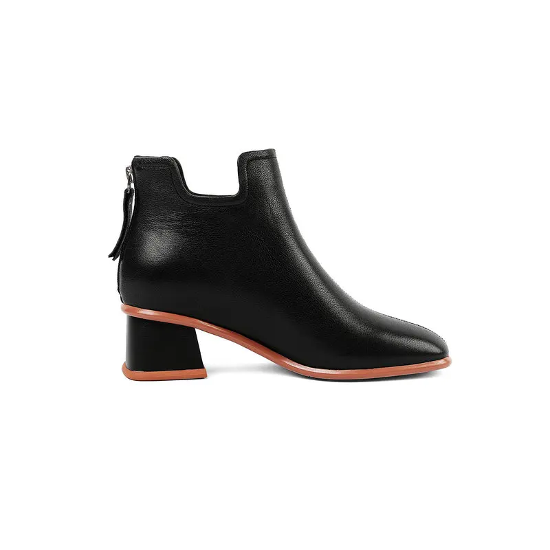 

square Toe Back Zipper Short Boots Ankle Boots Women Autumn Winter Genuine Leather Boots Party Office Shoes Woman