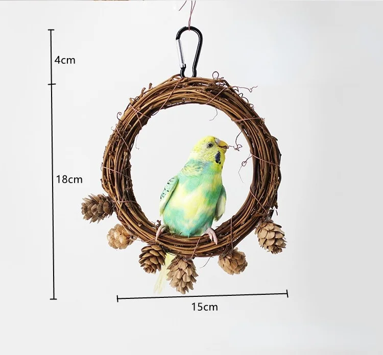 Кольца-качели из ротанга в виде попугая игрушки кусающая кожа тигр яблоко ветки
