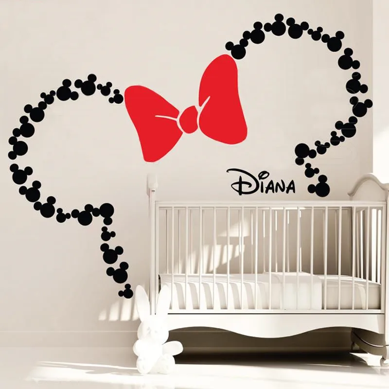 Disney Minnie Mouse ears with Bow &amp Custom babay name Mickey wall decals Nursery Kids Room accessories Decor | Дом и сад