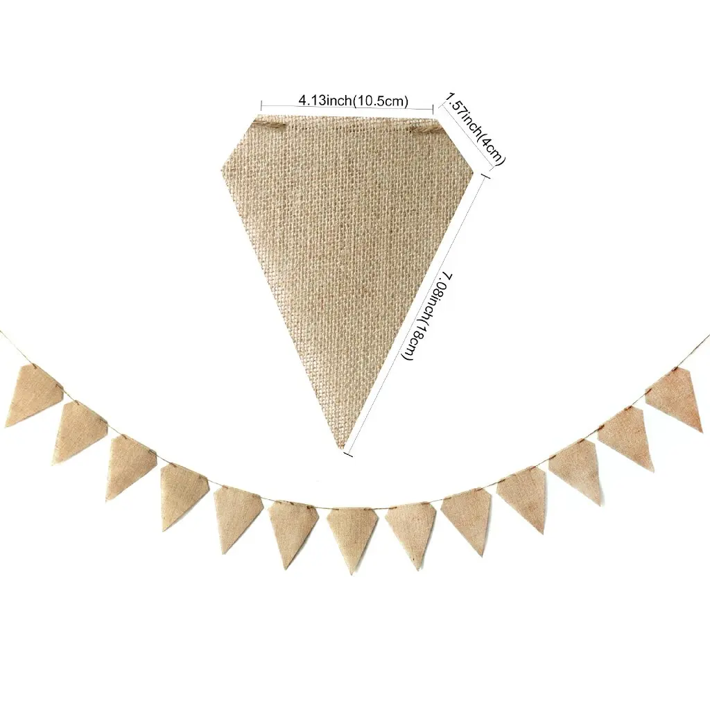 

13pcs/set Wedding Vintage Pennant Banner Garland Flag Jute Burlap Flags For Home Party Birthday Wedding Party Decor Supply