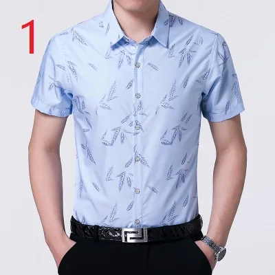 

Men's short-sleeved shirt men's mercerized cotton summer casual Slim shirt trend thin section