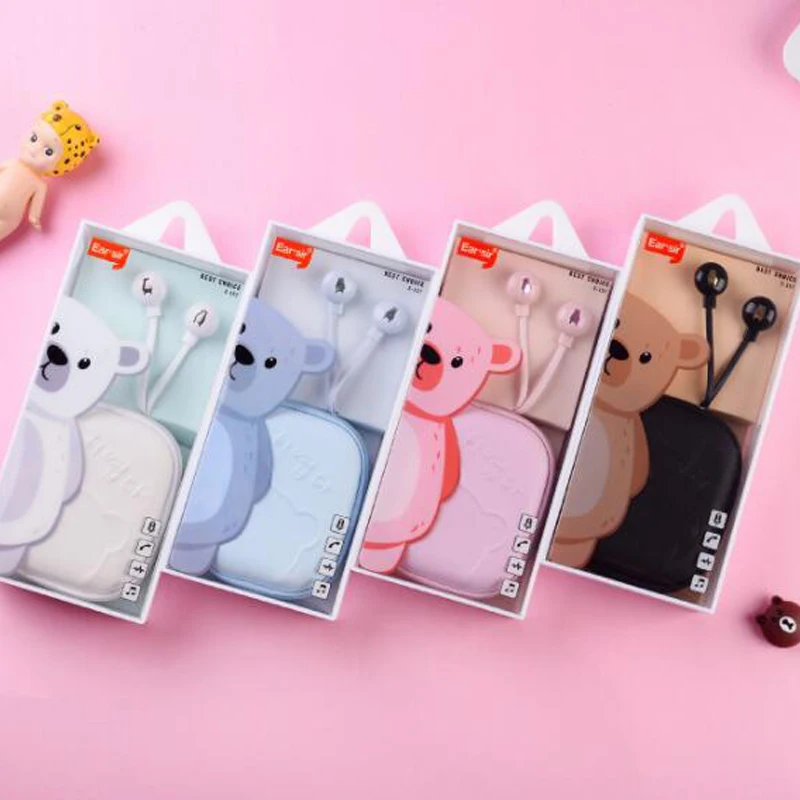 Наушники с мультяшным медведем 3 5 мм стерео гарнитура коробкой для хранения