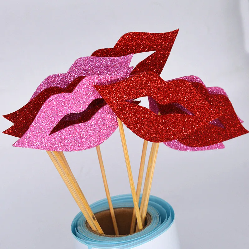 Красные розовые губы фото реквизит сексуальные на палке DIY фотокабина Свадебная