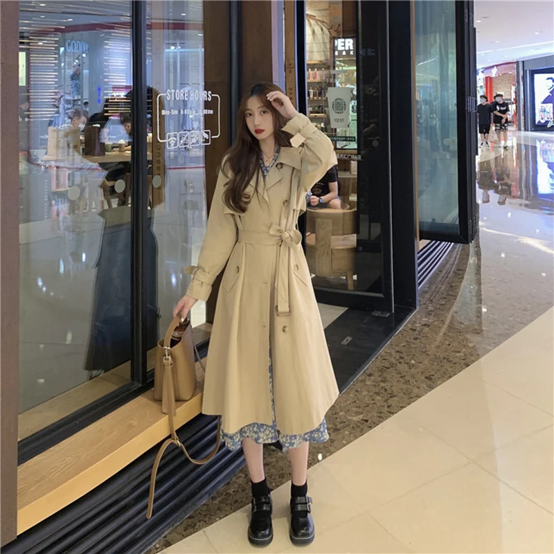 

Women Coat Single-Breasted Long Women's Autumn Coat Fashion Elegant Overcoat Female Slim Boho Casual Women's Windbreaker Sashes