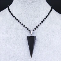 obsidian stone stainless steel women witchcraft hexagonal bullet reiki point chakra charm necklace jewelry cadenas mujer