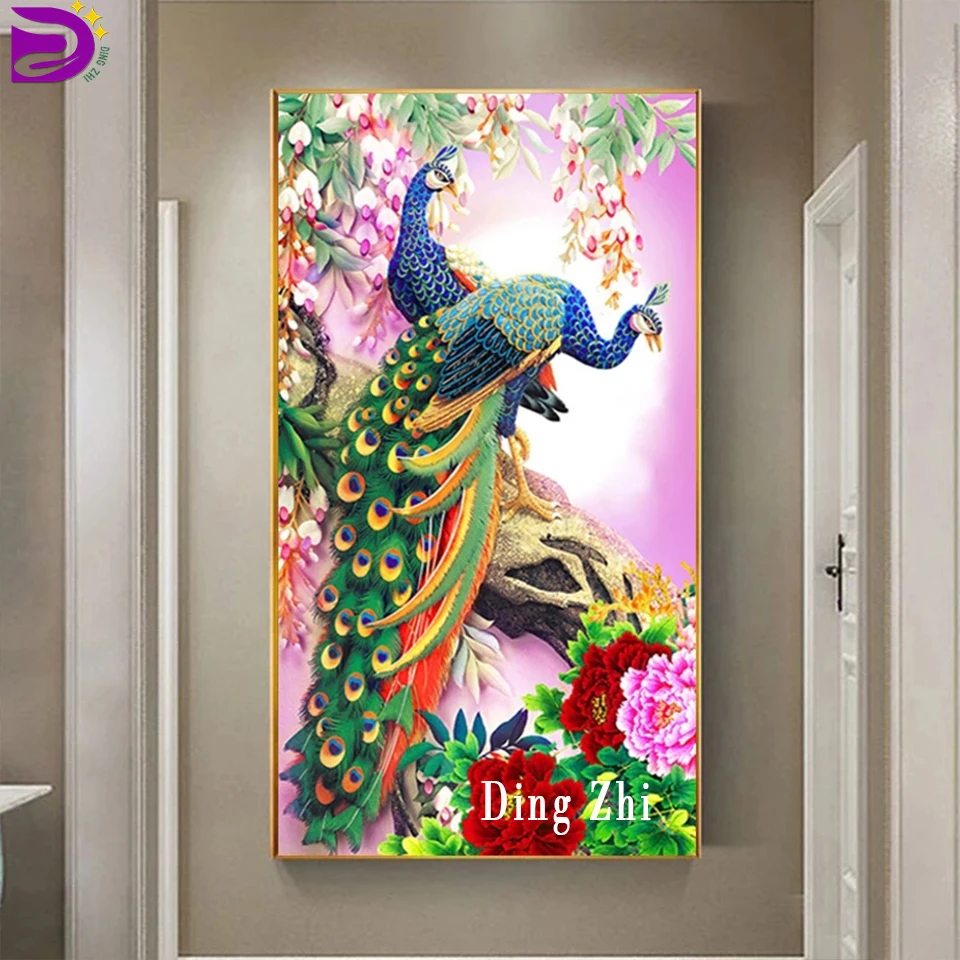 Квадратная круглая алмазная живопись с павлином искусственная Бриллиантовая