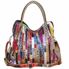 Женская модная сумка через плечо из кожи змеиной кожи в разноцветную полоску, сумка на выходные, многоцветная Лоскутная сумка