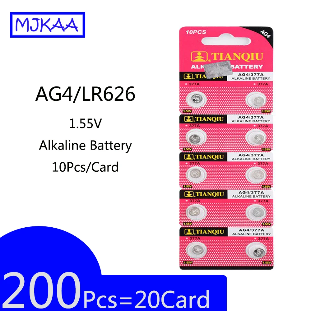 200 шт. = 20 карт AG4 1 55 В щелочная Кнопочная батарея SR626SW SR626 376 377 GP377 V377 565 L626 G4 GA4 EE6205 для