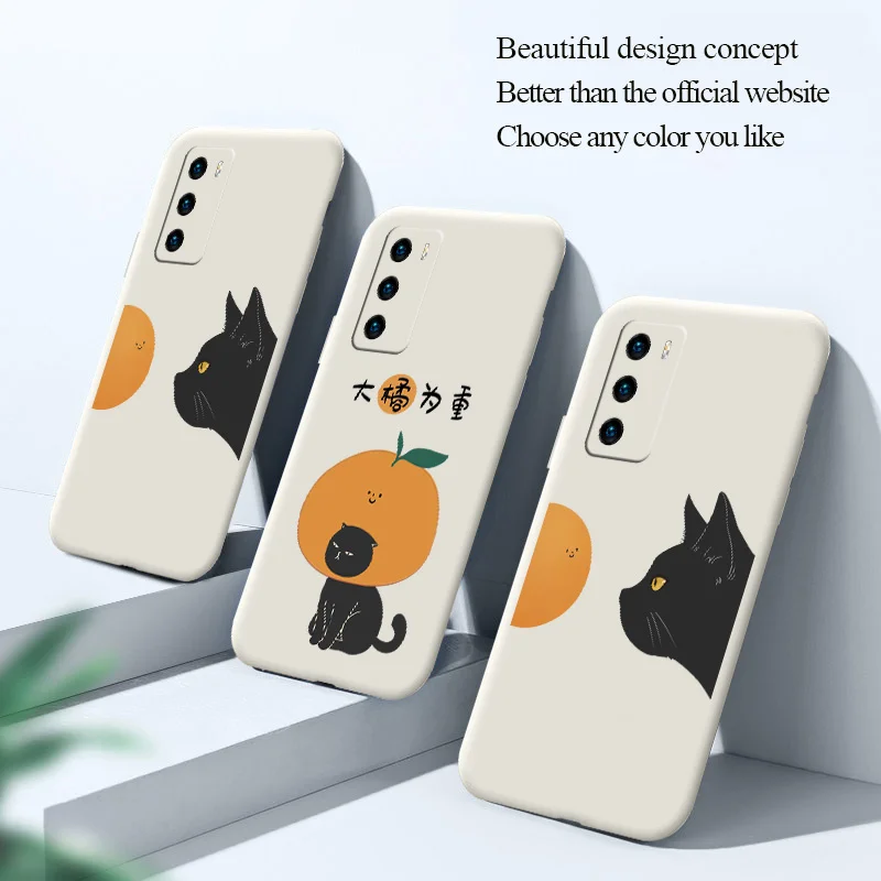 

Chubby Kitty Phone Case For Huawei P40 P40Lite P30 P20 Mate 40 40Pro 30 20 Pro Lite P Smart 2021 Y7a Liquid Silicone Cover
