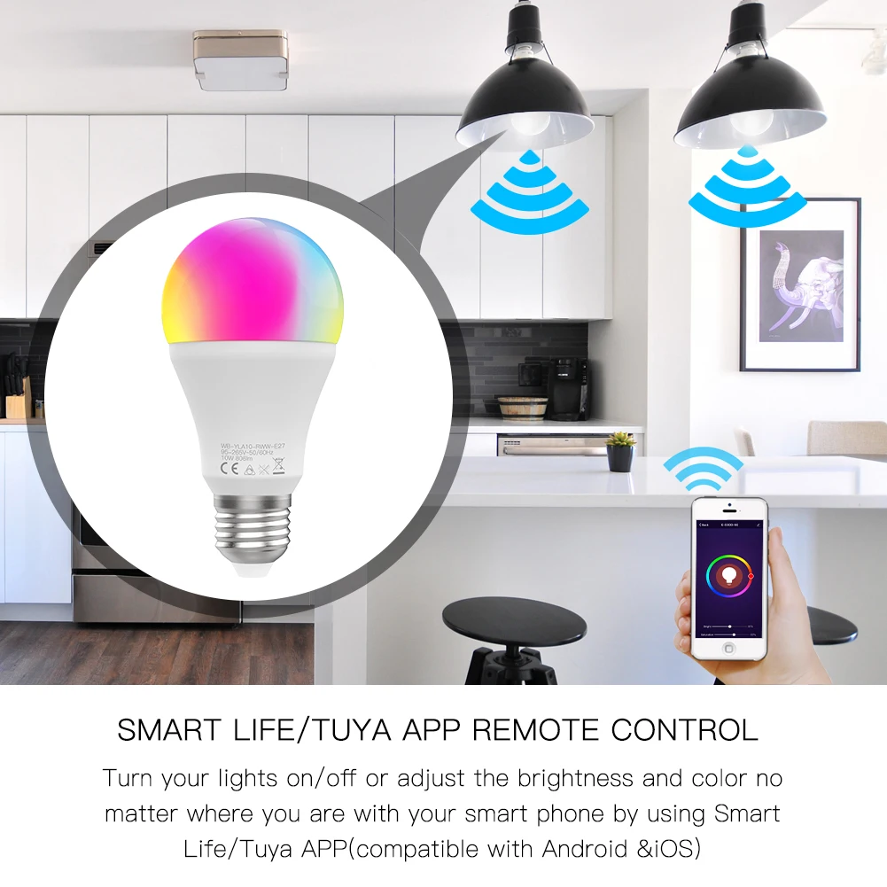 WiFi Smart LED Dimmable Lamp 10W RGB C+W Life Tuya App Remote Control Work with Alexa Echo Google Home E27 | Обустройство дома