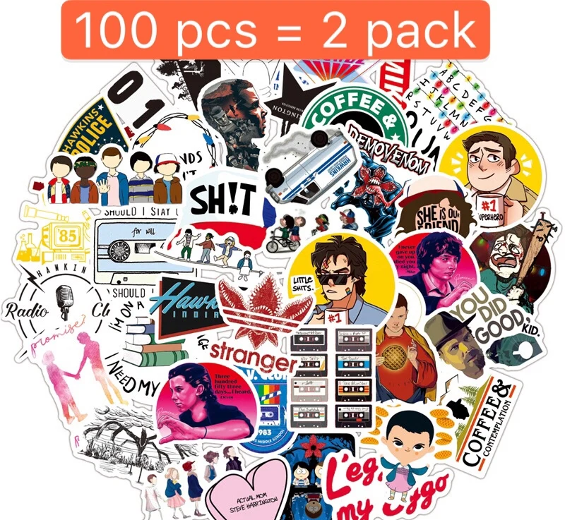 2 pack (100pcs) 50 шт.* 2 странная вещь рисунок наклейки s Набор холодильник стикер для багажа Скейтборд ноутбук водонепроницаемый стикер - Цвет: 2 pack (100pcs)