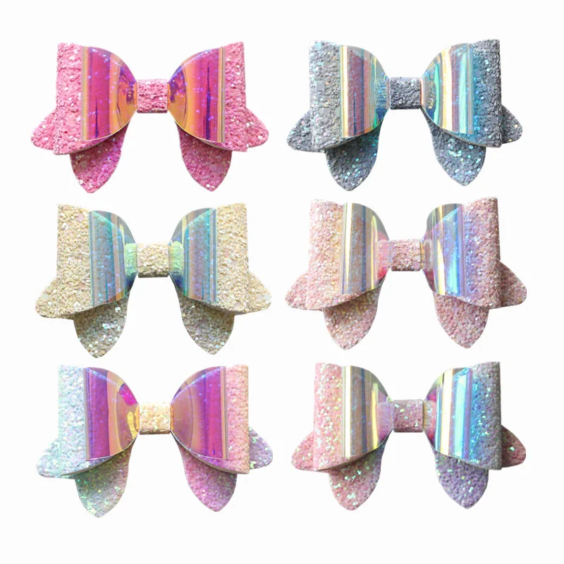

2PCS Kids Bows Hair Clip Shinning PVC Triple Layers Glitter Hair Accessories Girl Hairpin PU Leather Glitter Felt Kids Hairpins