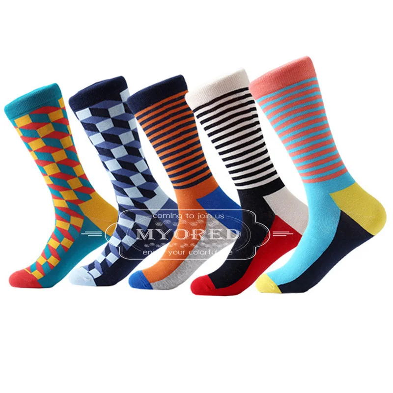 Новинка носки MYORED 5 цветов мужские хлопковые Смешные цветные полосатые модные
