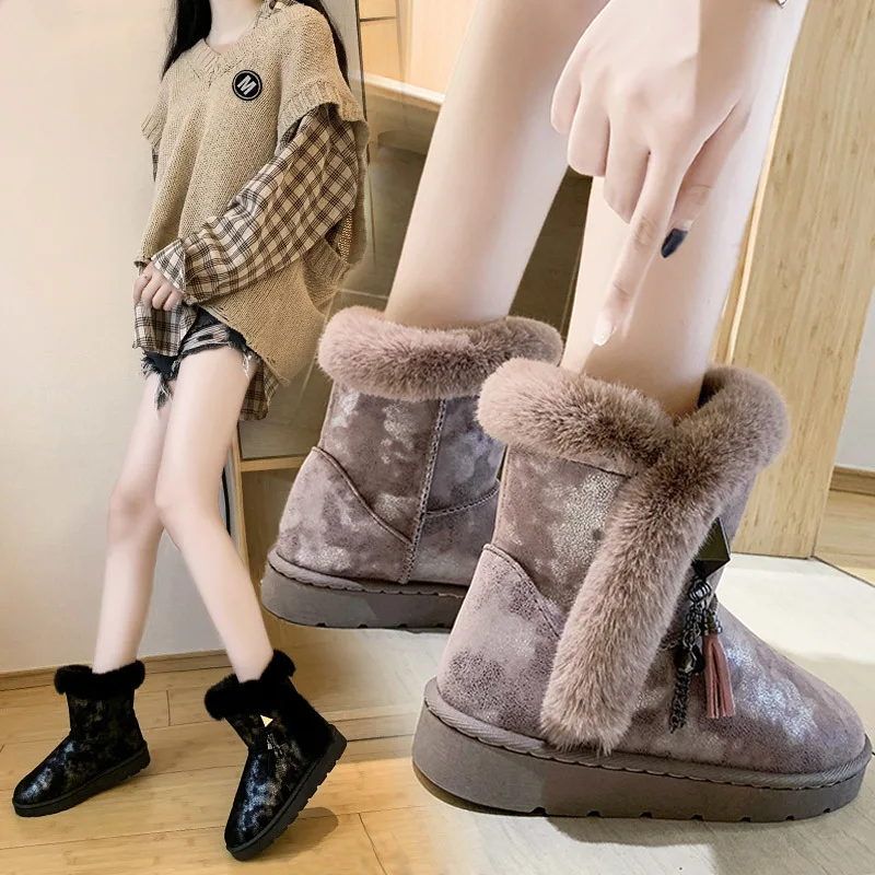 Женские зимние ботинки Новинка 2020 года кожаные теплые камуфляжного цвета с