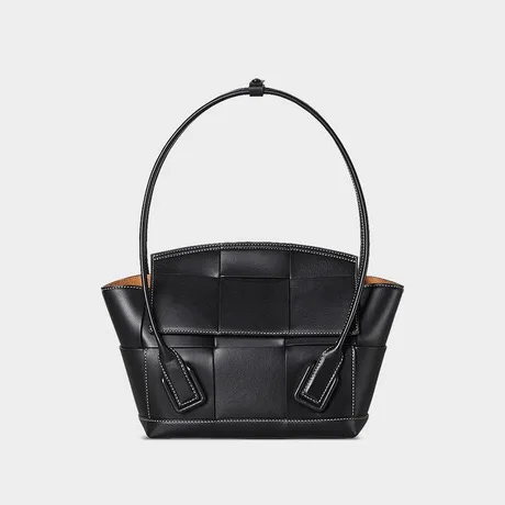 large black Arco сумка из натуральной кожи с верхней ручкой с переплетением дуговой формы изогнутые ручки женская сумка-торба арбалет вязаная сумка из натуральной кожи - Цвет: large black