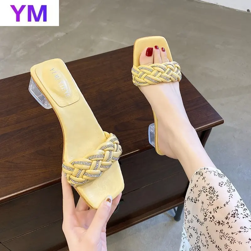 

2021 New Brand Weave Summer Women Sandals High Quality Clear Heel Ladies Shoes Sandals Zapatillas Casa Mujer Sapatos Femininos