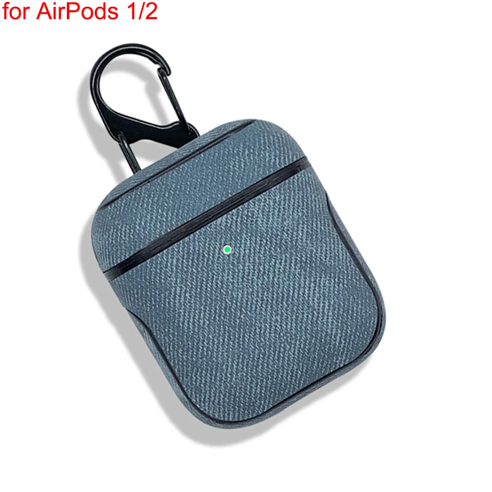 Fabric Gray Blue Bluetooth наушники кожаный чехол для Apple AirPods 1 2 Pro ткань анти-потеря противоударный чехол PU кожа для Air Pods 3 с крючком - Цвет: Fabric Gray Blue