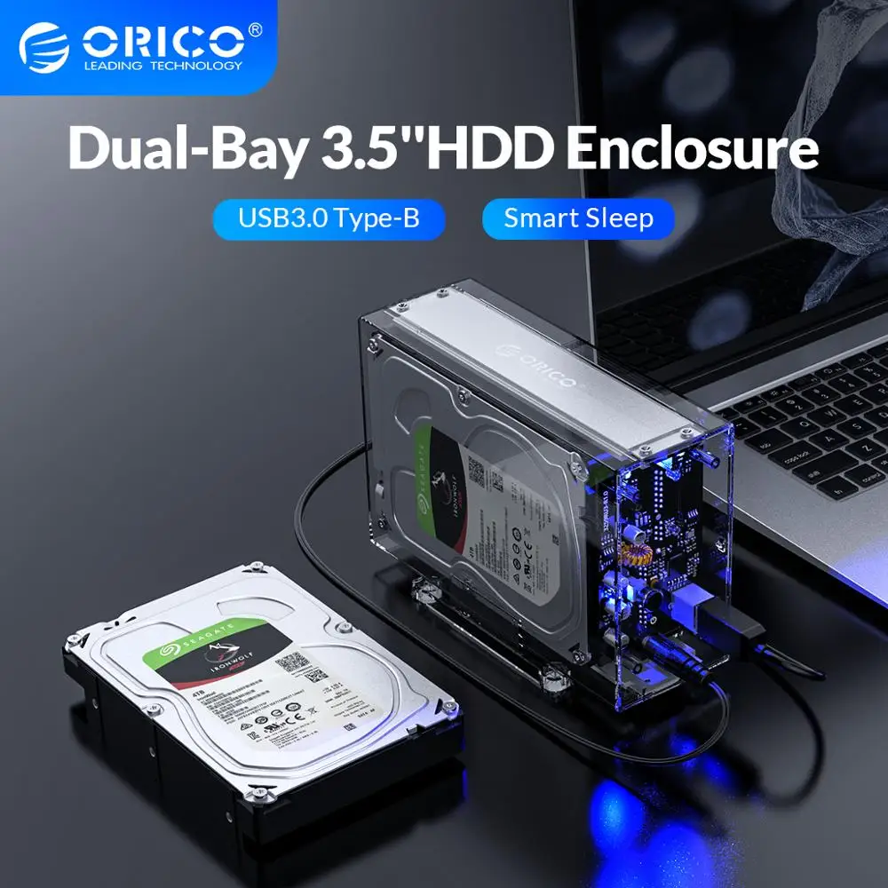 Прозрачный чехол ORICO для двух жестких дисков 3 5 дюйма с интерфейсом USB3.0 6 Гбит/с SATA