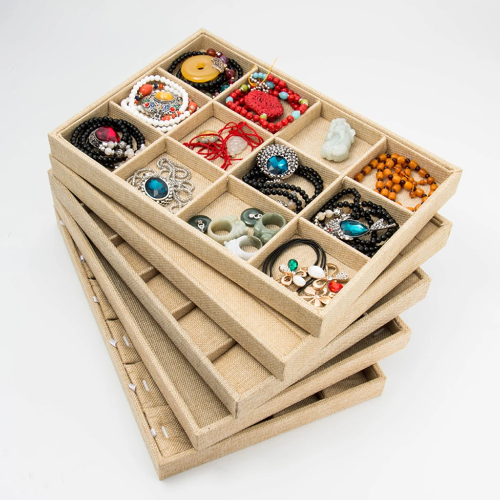 

Linen Stackable Jewelry Tray Showcase for Ear Stud Earrings Ornament Storage Box Multi-Function Jewelry Organizer Display Gift