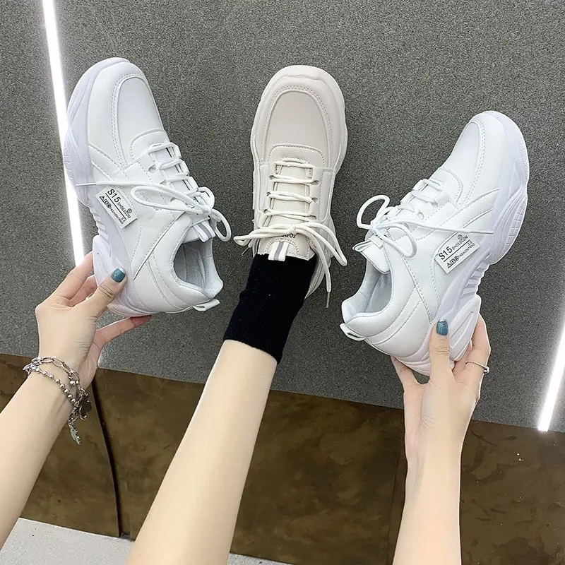 

Hot New Women's PU Sneakers Thick Bottom Platform Superfine Fiber Dad Shoes Fashion Breathable Casual Running Shoe