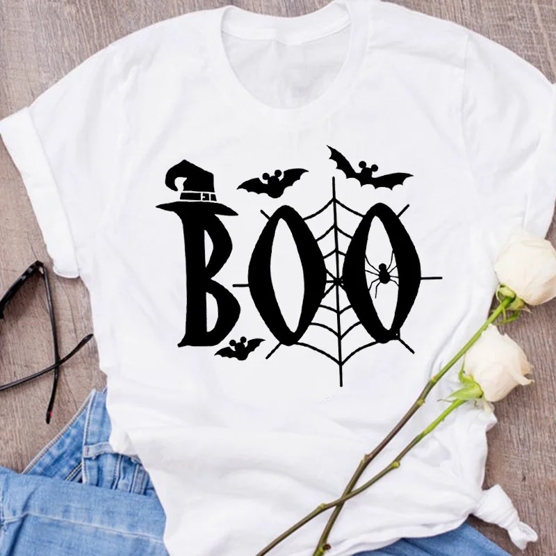 Женская футболка с принтом Graphic Boo Spider осенняя модная одежда для Хэллоуина