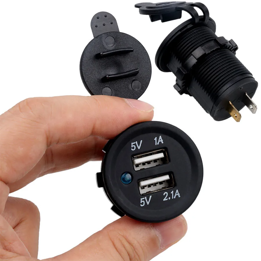 12V Dual USB Port Car Charger Socket Plug Cigarette Lighter Outlet For Auto Boat Waterproof Mobile Phone Charging Adapter | Автомобили и
