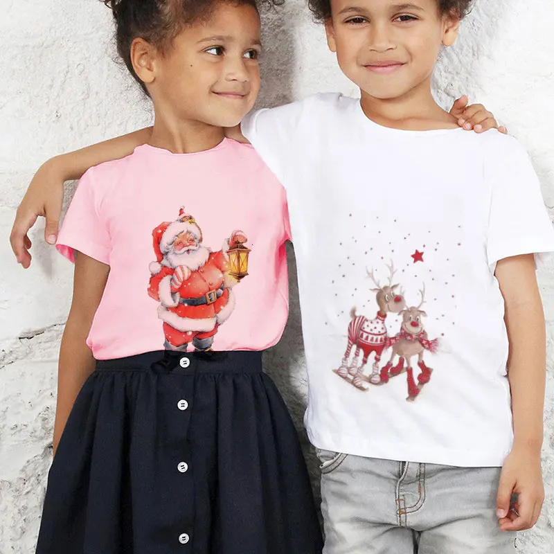 

Childrens T-shirt Top Summer Cartoon Printing Christmas Collection Short-sleeved Fashion Elk Kawaii Multicolor Hot Selling Top