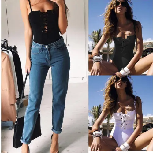 Женский слитный купальник на завязках пикантный бандажный пляжная одежда боди