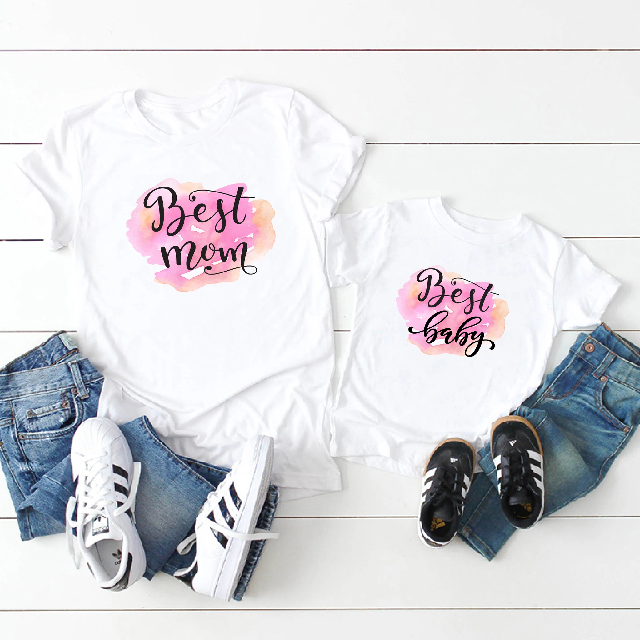 

PatPat 2021 New Arrival Summer Best Letter Print White Cotton T-shirt for Mom and Me for Woman Tee and Girl Clothes
