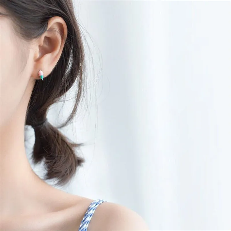 

New Fashion Exquisite Cake And Ice Cream 925 Sterling Silver Jewelry Personality Epoxy Hamburger Stud Earrings SE513
