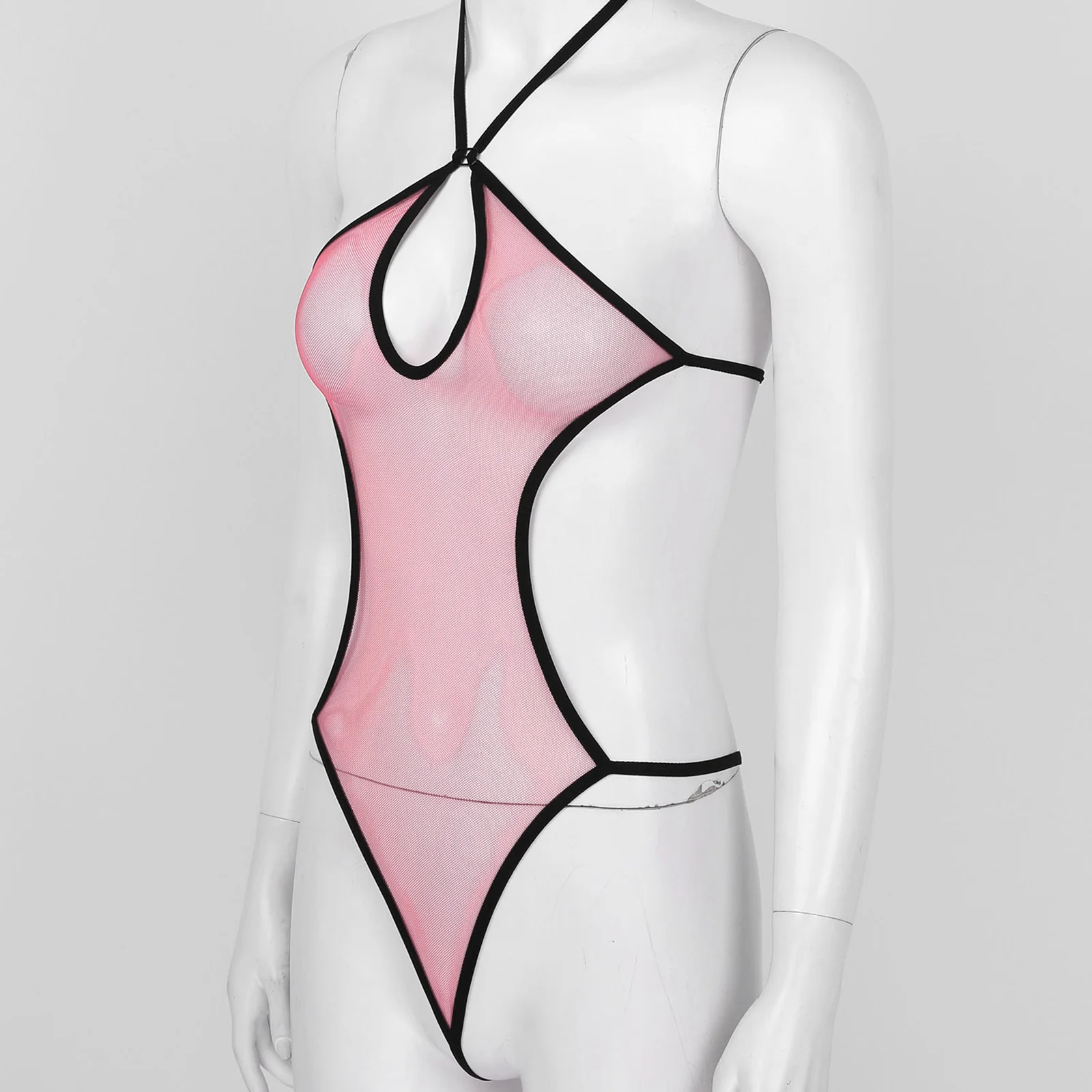 Для женщин с лямкой через шею Замочная скважина Боди женское Прозрачное нижнее