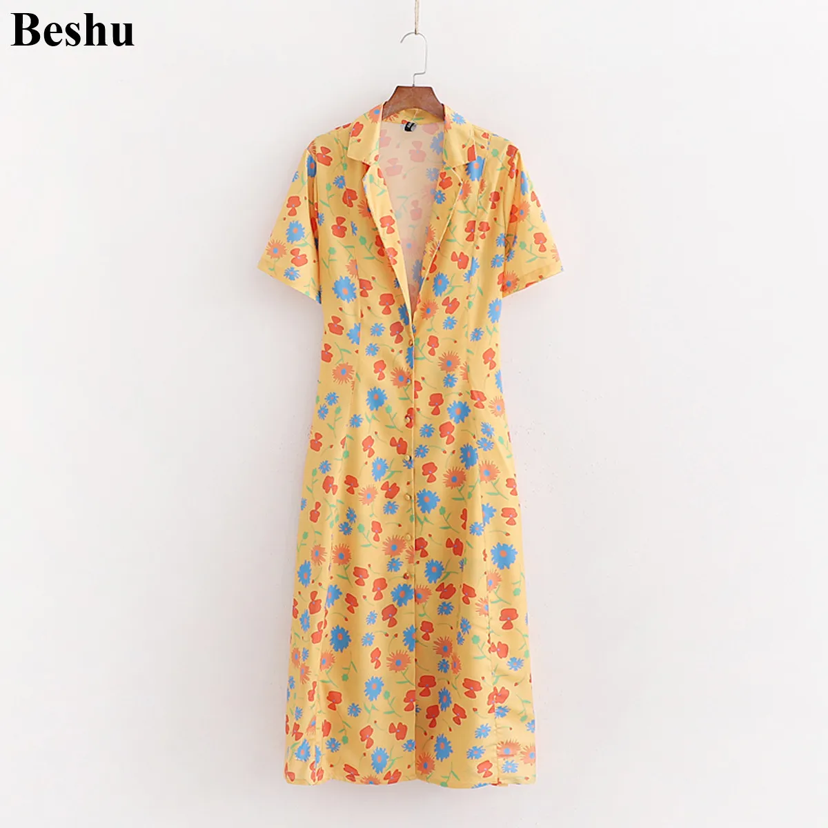 Za 2019 модное платье миди женское желтое шелковое атласное с цветочным принтом v