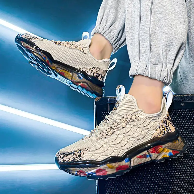 

Дышащие трендовые универсальные вязаные Спортивные Повседневные беговые кроссовки люксового бренда высокого качества дикие мужские крос...