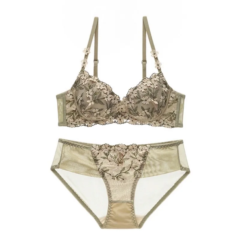 French Padded Push Up Bra Sets Adjusted Embroidery Elegant Bra Panties Suits Lace Sexy Underwear