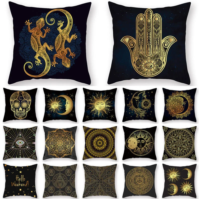 

45*45cm Cushion Cover Decorative Pillow Case Gold Printed Creative Pattern Sofa Seat Car Pillowcase Soft Bed Kussenhoes 40821