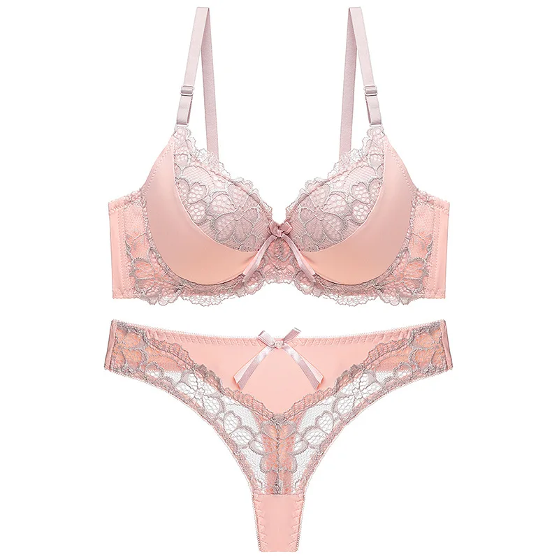 

Lace Floral Lingerie Set Push Up Bra Women Comfort Adjusted Bra And Panty Set Sexy Backless Wireless Underwear Set