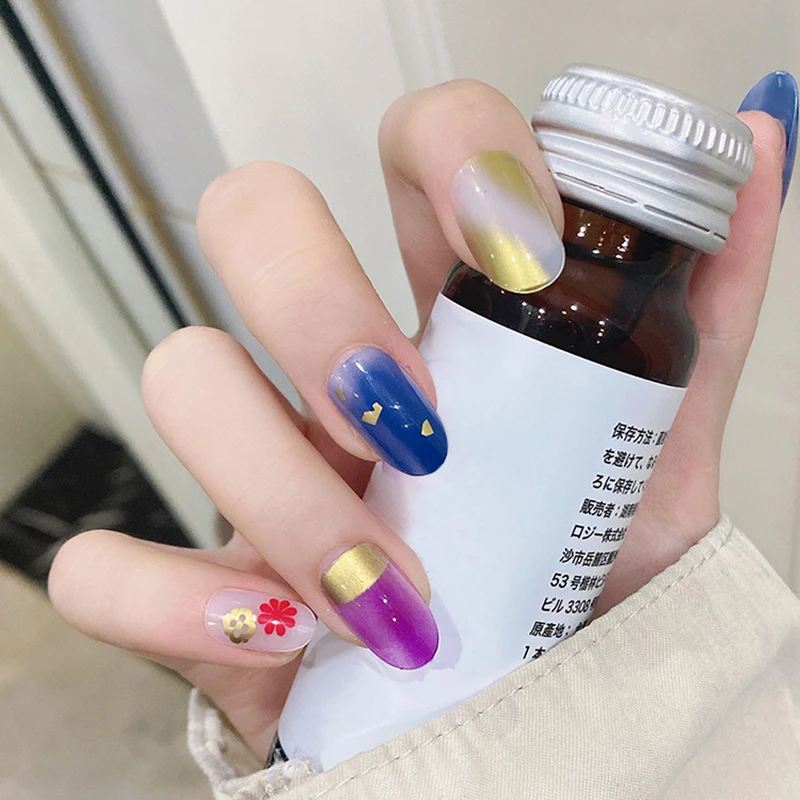 

24 Pieces/Box Hot Sale Long Style Round Head Multiple Colors False Nails Lovely Flowers Nails Internet Celebrity Manicure Tablet