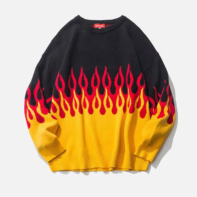 

Свитер JCHB в стиле Харадзюку мужской, вязаный Повседневный Свободный пуловер с огнем, в японском стиле, в стиле хип-хоп, блузка унисекс, Осень-...