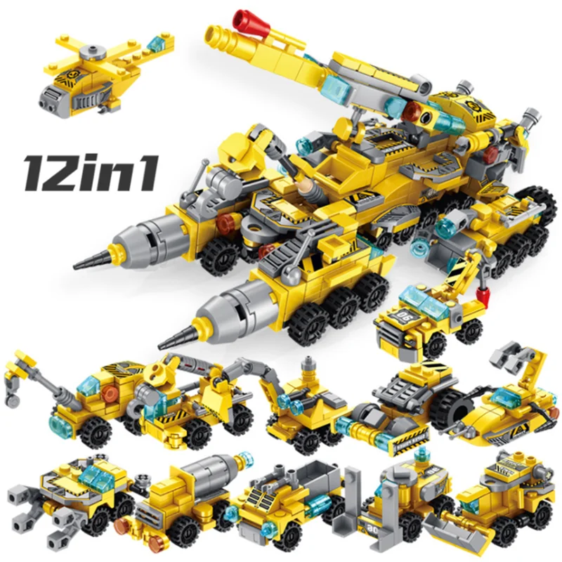 

566pcs 12in1 Multifunctional engineering vehicle CAR Building Blocks City Education model bricks kit Toys For Children 633019