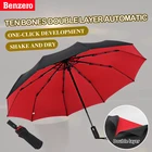 Ветрозащитный Автоматический складной тройной зонт, роскошный большой зонт для мужчин и женщин, складной деловой Подарочный Зонт с десять костей