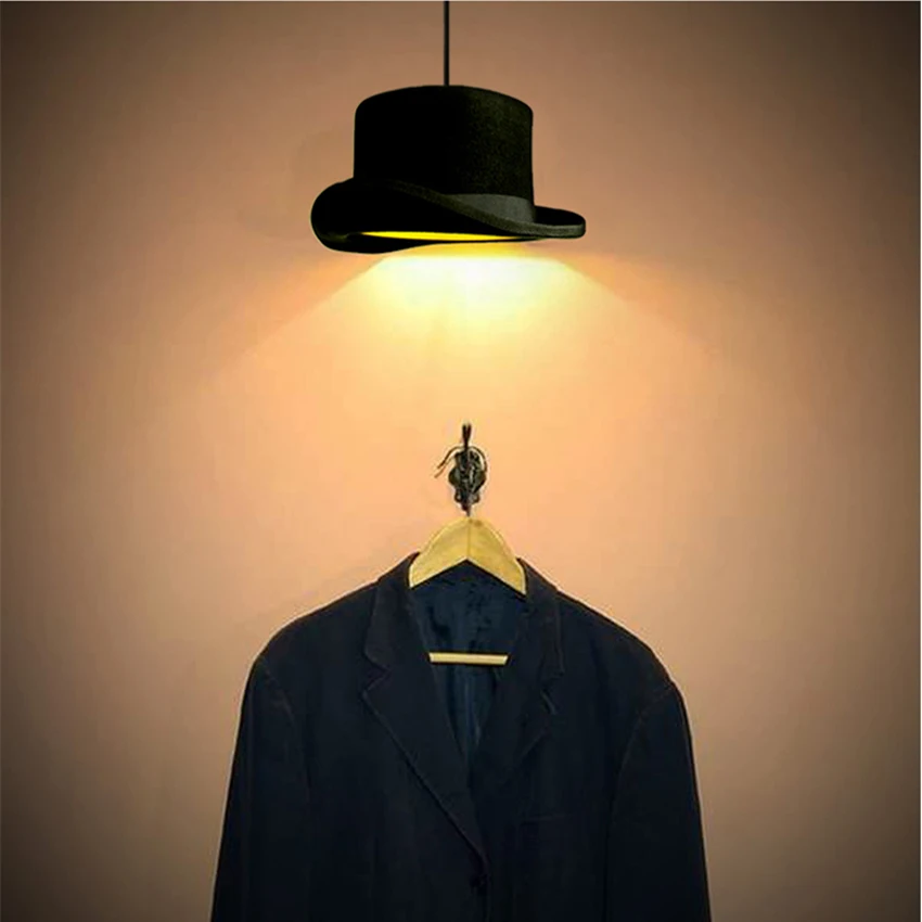 Современные Черные LED E27 подвесные светильники волшебник ткань Bowler высокий шляпа
