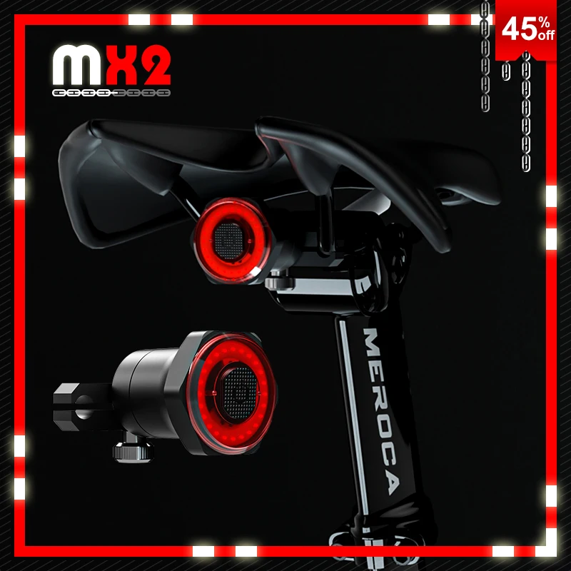 

MEROCA MX2 Smart Bicycle Tail Rear Light Auto Start Stop Brake IPX6 Waterproof USB Charge Cycling Tail Taillight Bike LED Lights