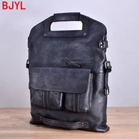 luxury genuine leather mens handbag laptop bag men business briefcase vintage shoulder messenger bag male travel back pack bags