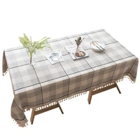 fashion plaid designs solid decorative linen tablecloth with tassels rectangular wedding dining table cover tea table cloth
