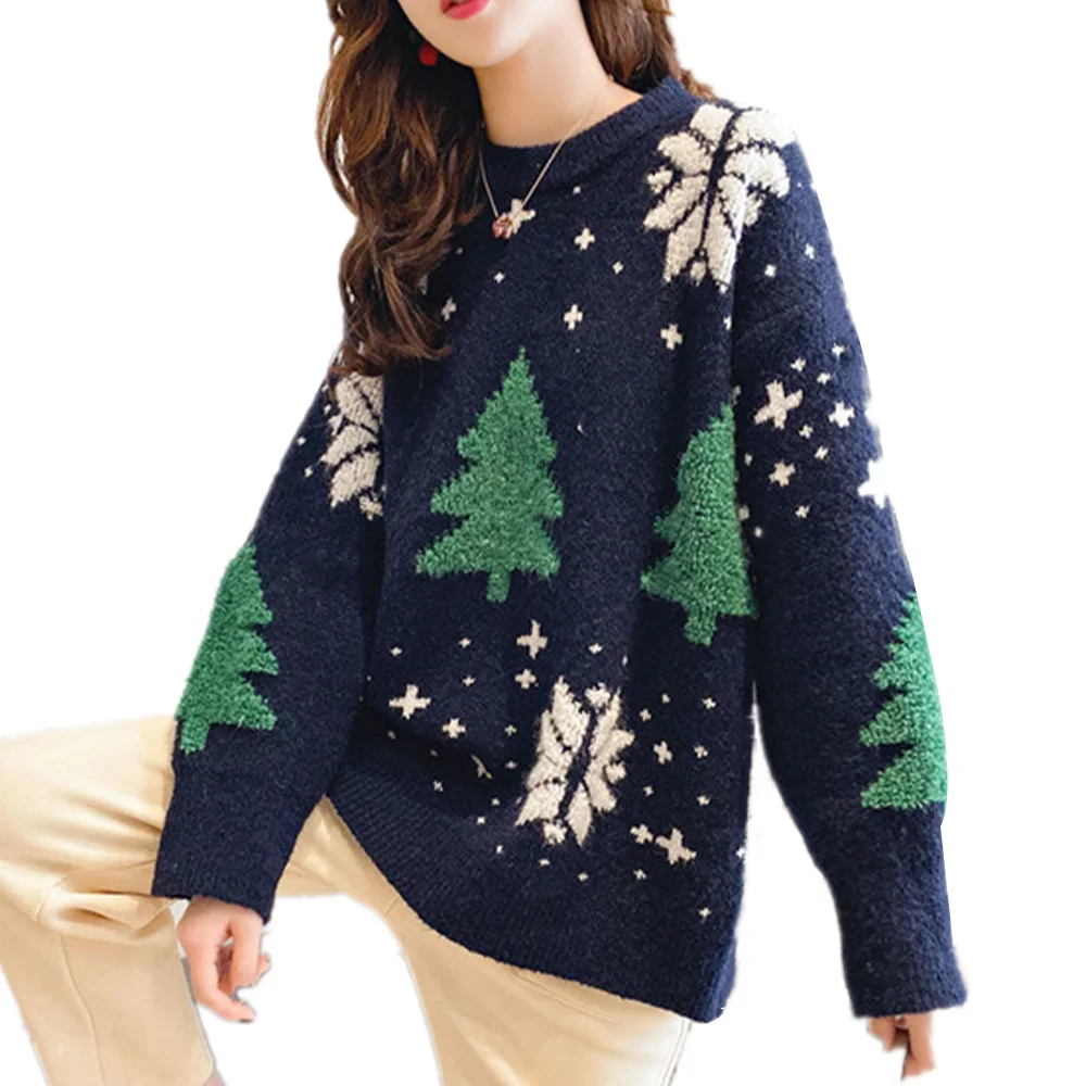 

Christmas Sweater Women Knitted Top Long Sleeve Loose Sweater Women's Fashion Clothing O Neck Casual Women's Sweater Pullover