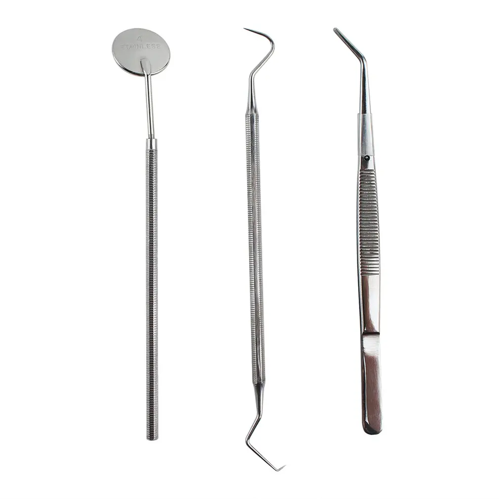 

3pcs Medical Grade Stainless Steel Oral Examination Probe Set Hygiene Pick Scaler Mirror Tweezers Examination Cleaning Tools