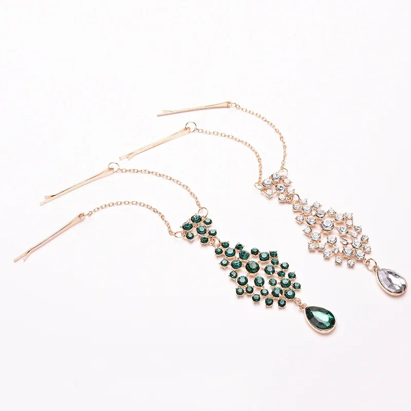 Индийская бижутерия на лбу зеленая белая капля воды Хрустальная цепочка заколка