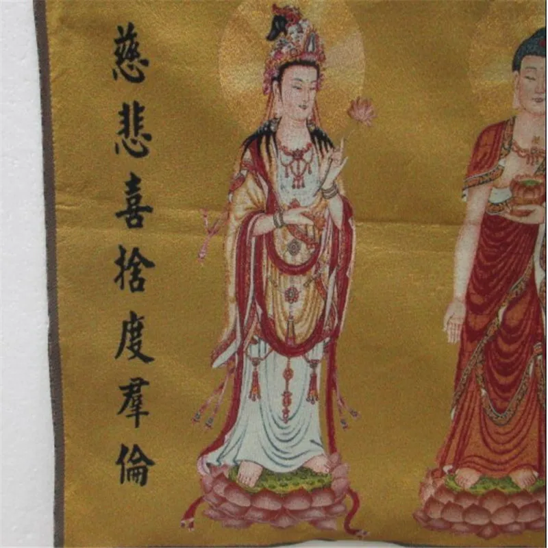 

A Golden Silk Embroidery Thangka Buddha Had Guanyin Tibet And Nepal Exorcism Peace And Wealth