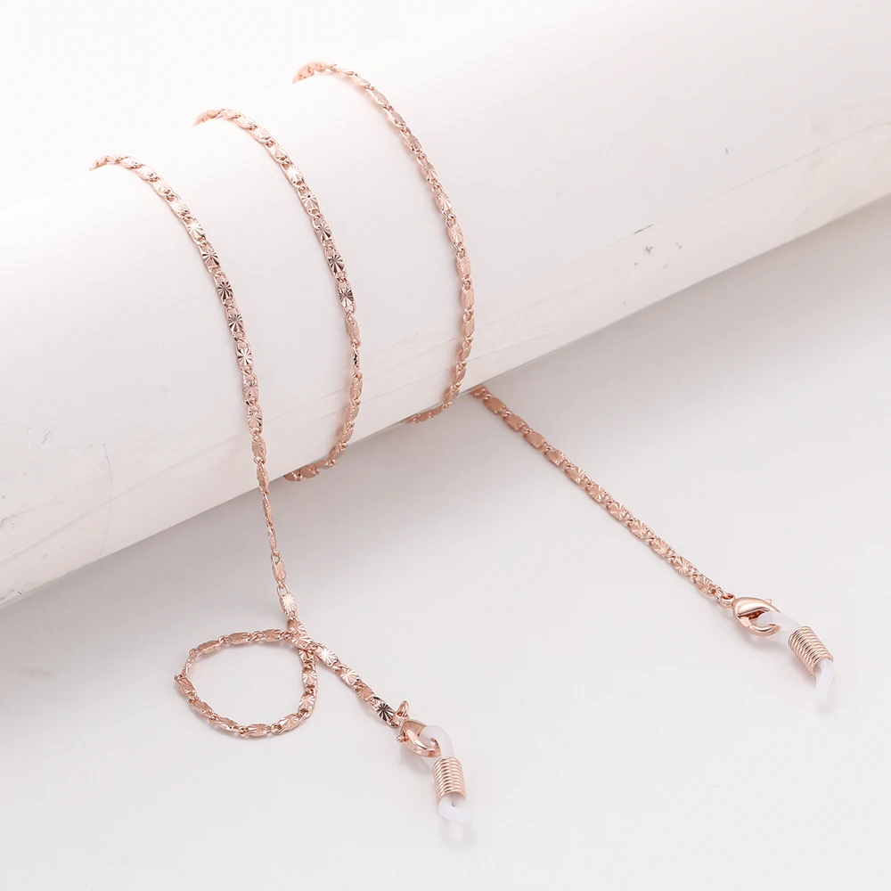 My Shape Rose Gold Color Embossing Metal Sunglasses Chain Neck Cord Strap Holder Eyeglass Glasses String Women Jewelry 78cm | Аксессуары